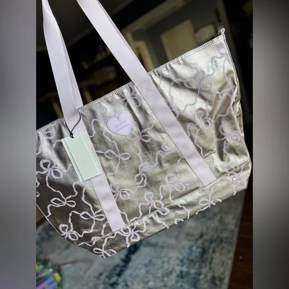LoveShackFancy state pink & gold xl tote weekender, overnight travel /duffle bag